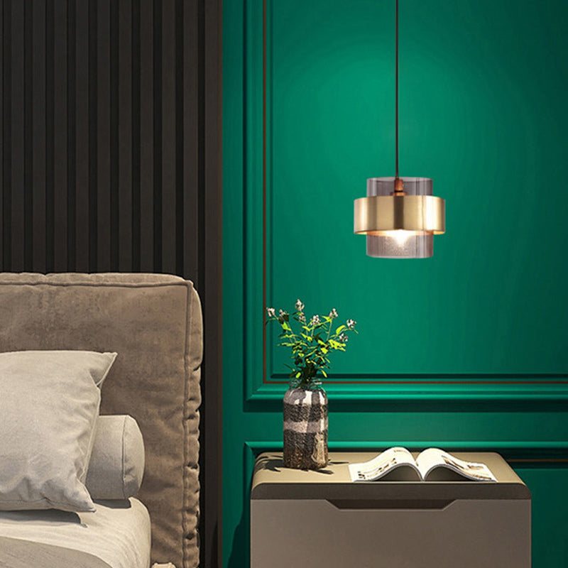 Zeitgenössische skandinavische Zylinder Eisen Glas 1-Licht Pendelleuchte für Schlafzimmer 