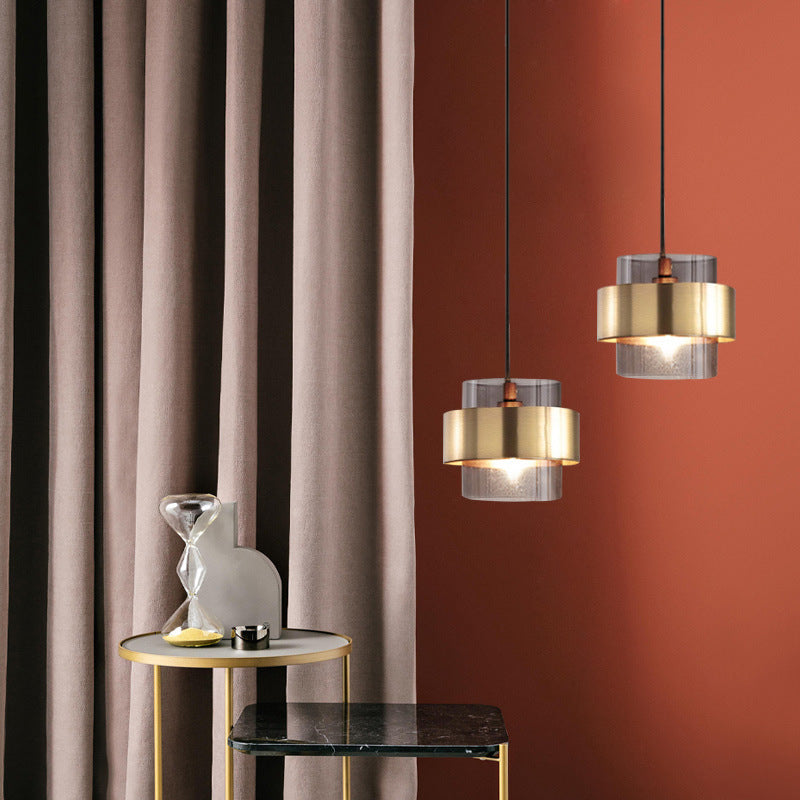 Zeitgenössische skandinavische Zylinder Eisen Glas 1-Licht Pendelleuchte für Schlafzimmer 