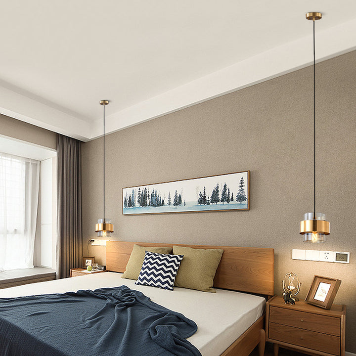 Zeitgenössische skandinavische Zylinder Eisen Glas 1-Licht Pendelleuchte für Schlafzimmer 