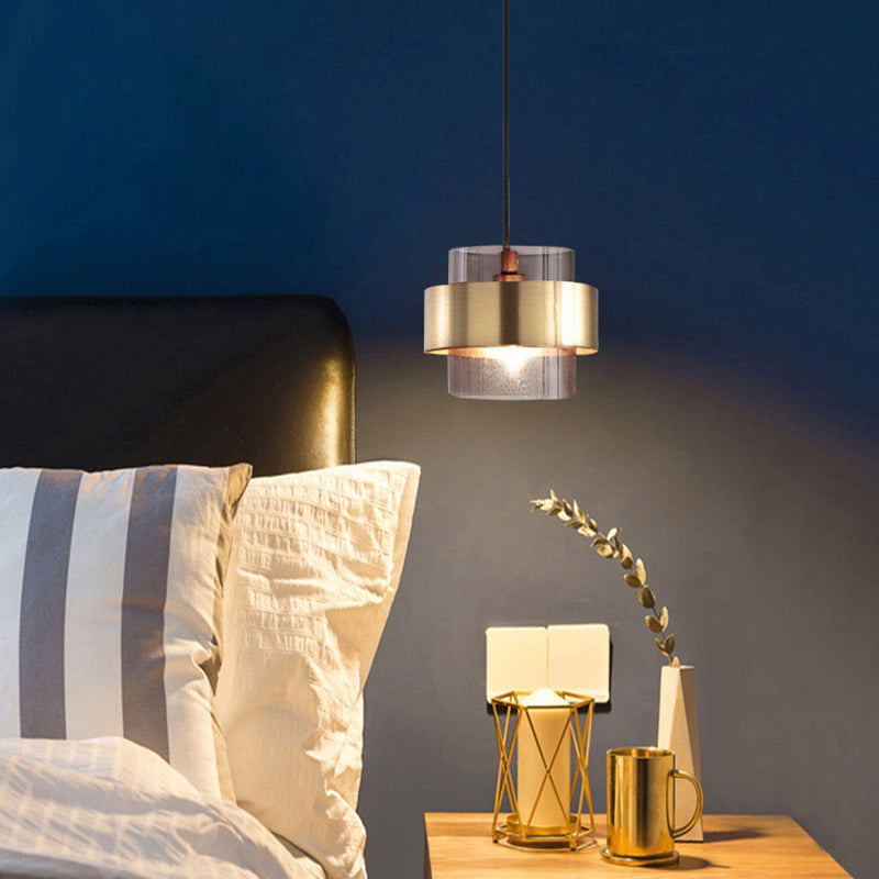 Zeitgenössische skandinavische Zylinder Eisen Glas 1-Licht Pendelleuchte für Schlafzimmer 