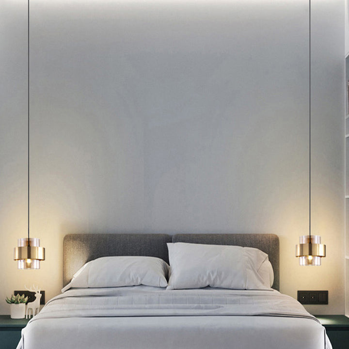 Zeitgenössische skandinavische Zylinder Eisen Glas 1-Licht Pendelleuchte für Schlafzimmer 