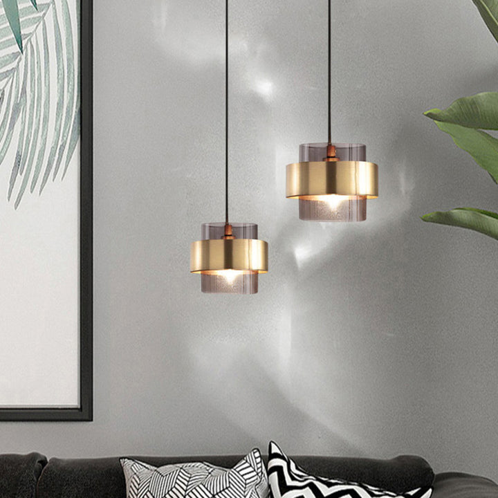 Zeitgenössische skandinavische Zylinder Eisen Glas 1-Licht Pendelleuchte für Schlafzimmer 