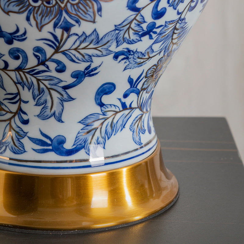 Lampe de Table 1 Lumière en Tissu Céramique avec Tambour Chinois Traditionnel pour Salon 