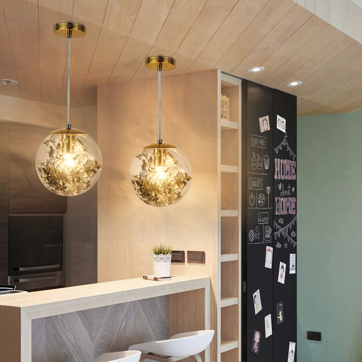 Zeitgenössische nordische Kugel Eisen Glas 1-Licht Pendelleuchte für Wohnzimmer 