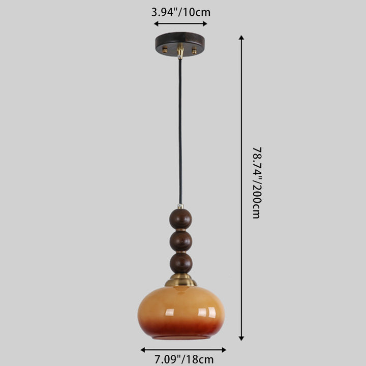 Traditional Vintage Oval Iron Wood Glass 1-Light Pendant Light For Living Room