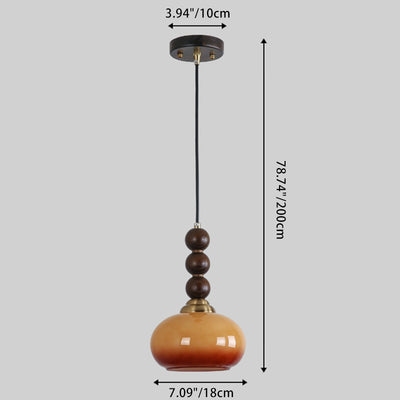 Traditional Vintage Oval Iron Wood Glass 1-Light Pendant Light For Living Room