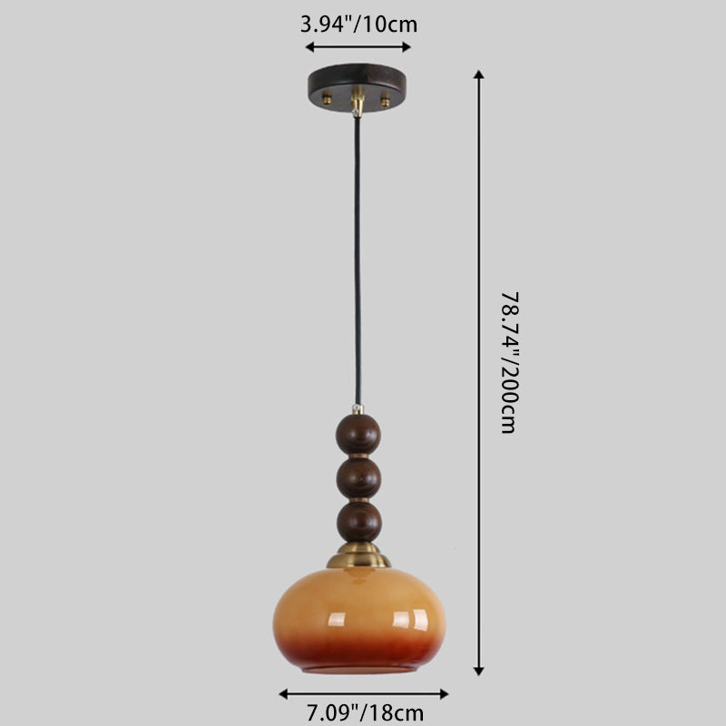 Traditional Vintage Oval Iron Wood Glass 1-Light Pendant Light For Living Room