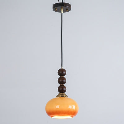 Traditional Vintage Oval Iron Wood Glass 1-Light Pendant Light For Living Room