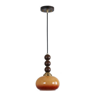 Traditional Vintage Oval Iron Wood Glass 1-Light Pendant Light For Living Room