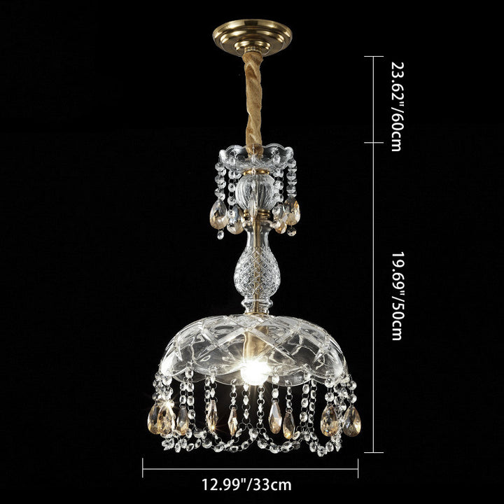 Traditional French Teardrop Iron Glass 1-Light Pendant Light For Living Room