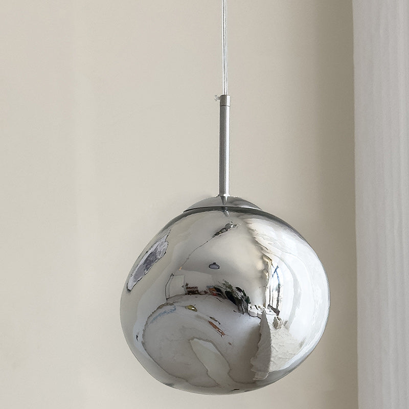 Lustre Suspendu Contemporain Créatif Ovale en Verre et Fer à 1 Lumière pour Salon 