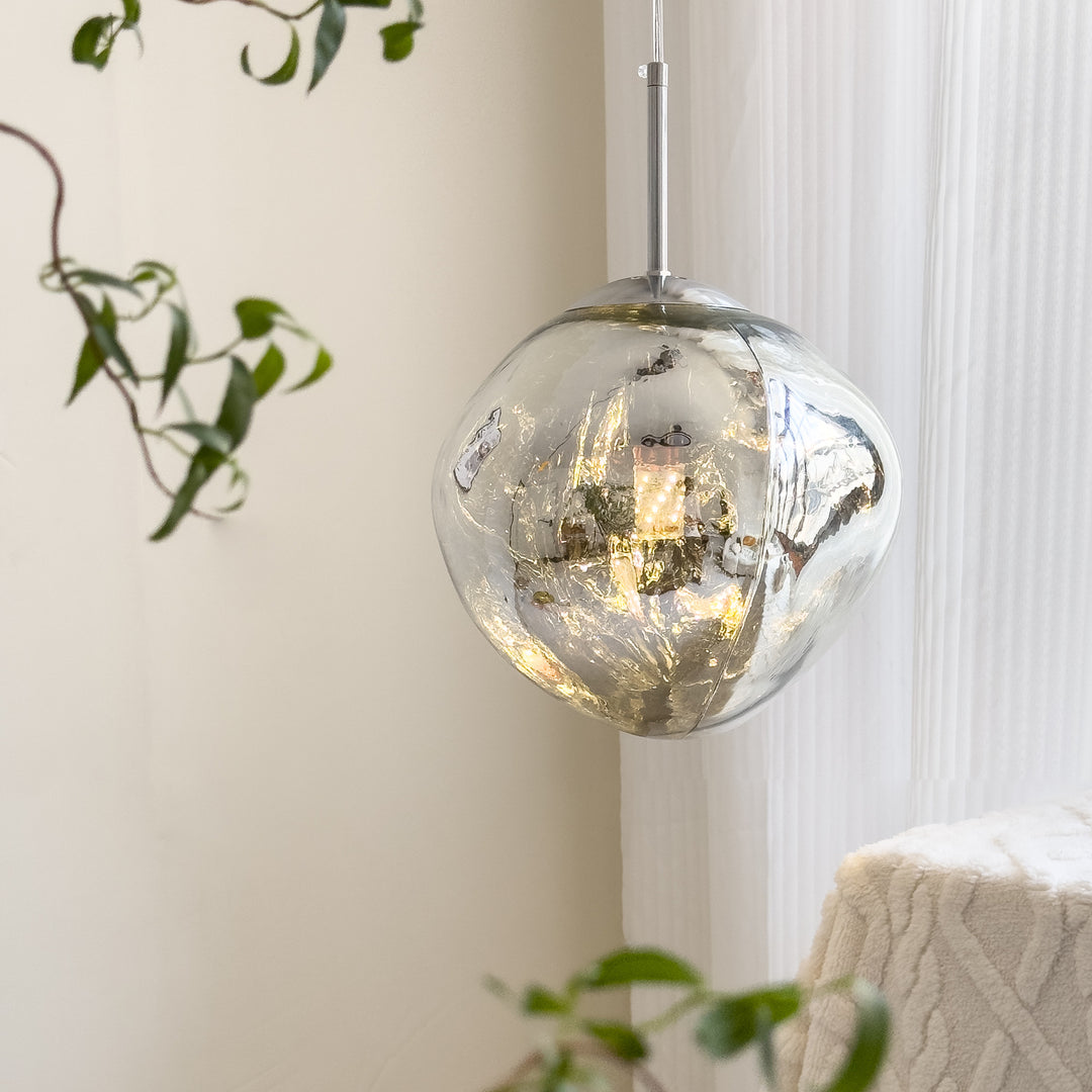 Lustre Suspendu Contemporain Créatif Ovale en Verre et Fer à 1 Lumière pour Salon 
