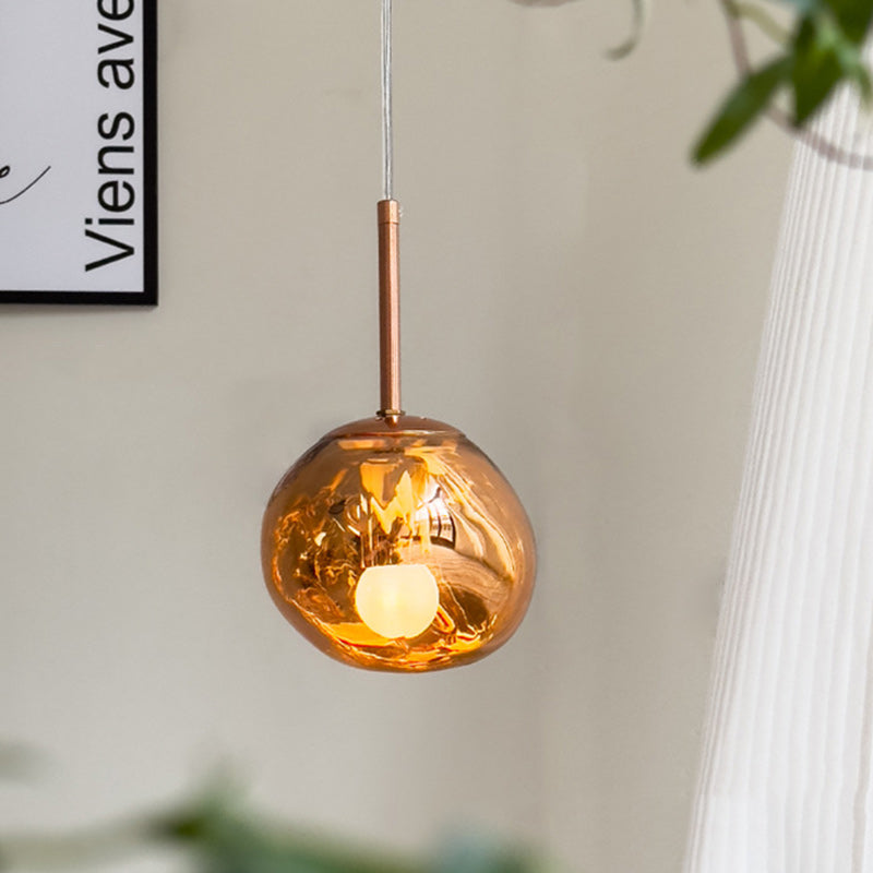 Lustre Suspendu Contemporain Créatif Ovale en Verre et Fer à 1 Lumière pour Salon 