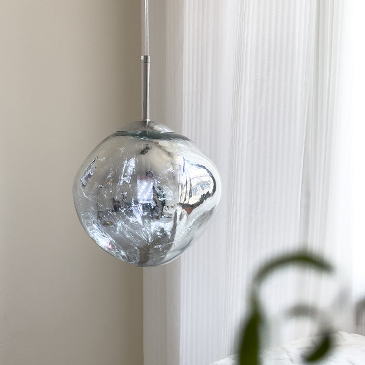 Lustre Suspendu Contemporain Créatif Ovale en Verre et Fer à 1 Lumière pour Salon 