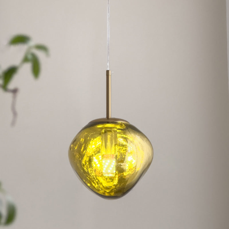 Lustre Suspendu Contemporain Créatif Ovale en Verre et Fer à 1 Lumière pour Salon 