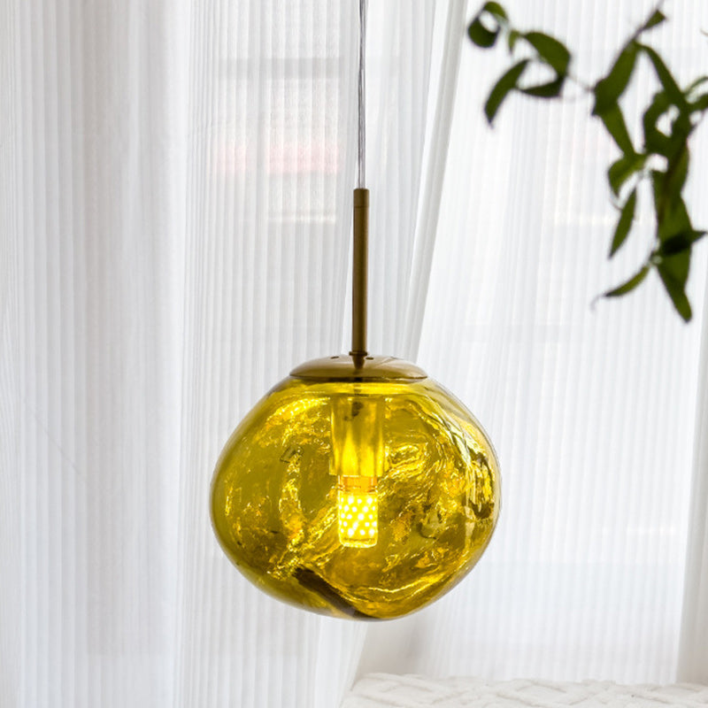 Lustre Suspendu Contemporain Créatif Ovale en Verre et Fer à 1 Lumière pour Salon 