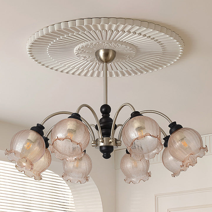Traditioneller Vintage Blumen Holz Eisen Glas 6/8-Licht Kronleuchter für das Wohnzimmer 