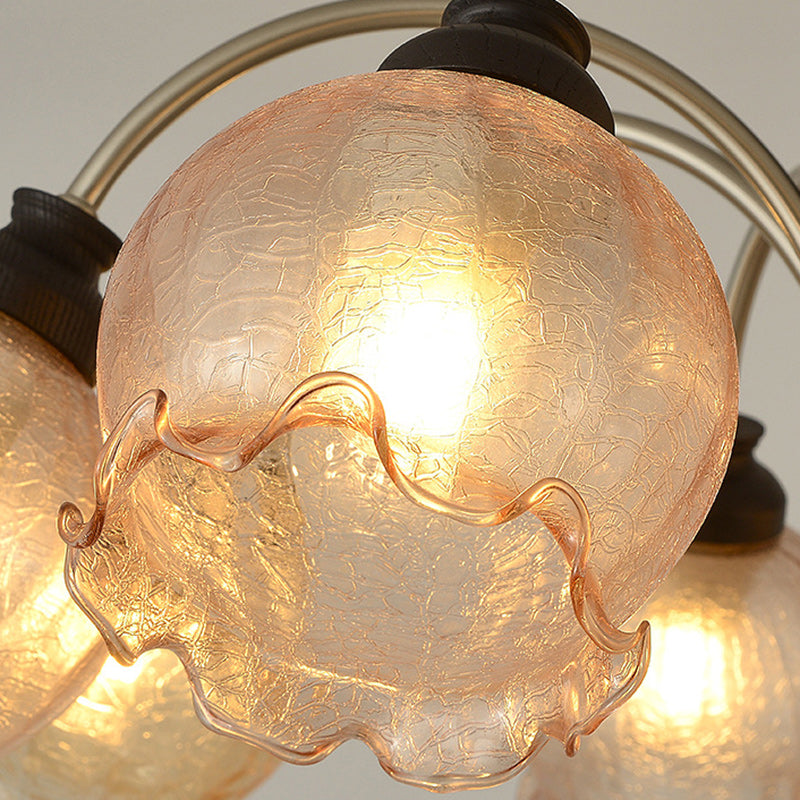 Traditioneller Vintage Blumen Holz Eisen Glas 6/8-Licht Kronleuchter für das Wohnzimmer 