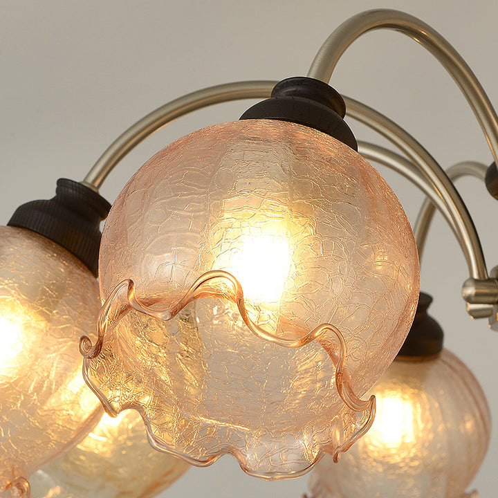 Traditioneller Vintage Blumen Holz Eisen Glas 6/8-Licht Kronleuchter für das Wohnzimmer 