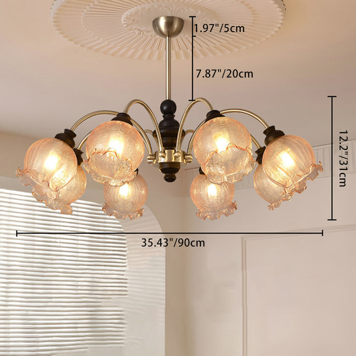 Traditioneller Vintage Blumen Holz Eisen Glas 6/8-Licht Kronleuchter für das Wohnzimmer 