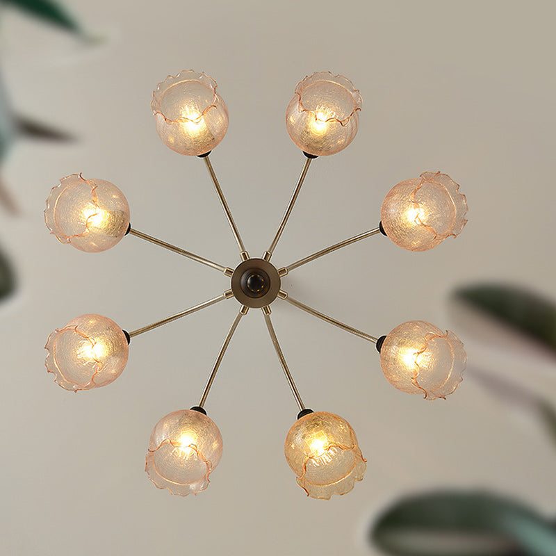 Traditioneller Vintage Blumen Holz Eisen Glas 6/8-Licht Kronleuchter für das Wohnzimmer 