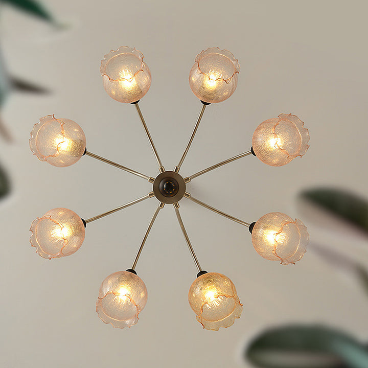 Traditioneller Vintage Blumen Holz Eisen Glas 6/8-Licht Kronleuchter für das Wohnzimmer 