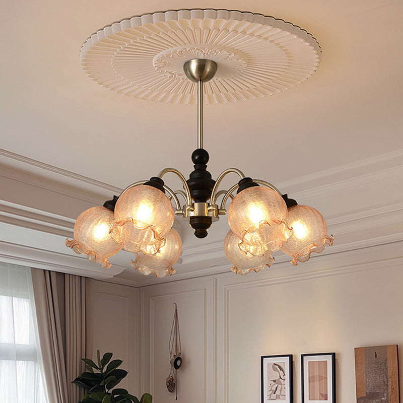 Traditioneller Vintage Blumen Holz Eisen Glas 6/8-Licht Kronleuchter für das Wohnzimmer 