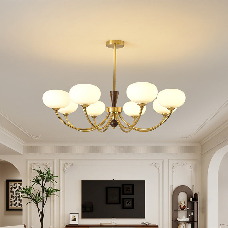 Chandelier contemporain de luxe en bois ovale, fer et verre à 6/8 lumières pour salon 