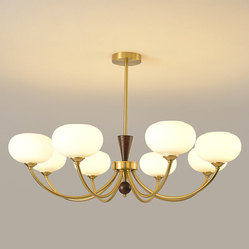 Chandelier contemporain de luxe en bois ovale, fer et verre à 6/8 lumières pour salon 