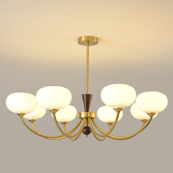 Chandelier contemporain de luxe en bois ovale, fer et verre à 6/8 lumières pour salon 
