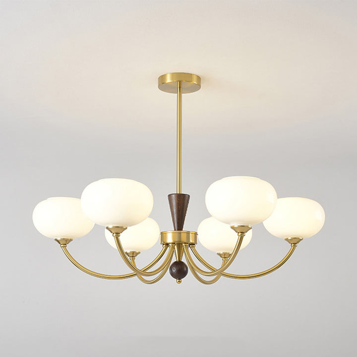 Chandelier contemporain de luxe en bois ovale, fer et verre à 6/8 lumières pour salon 