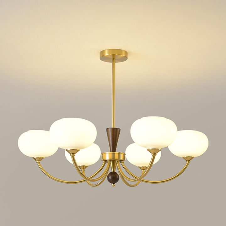 Chandelier contemporain de luxe en bois ovale, fer et verre à 6/8 lumières pour salon 