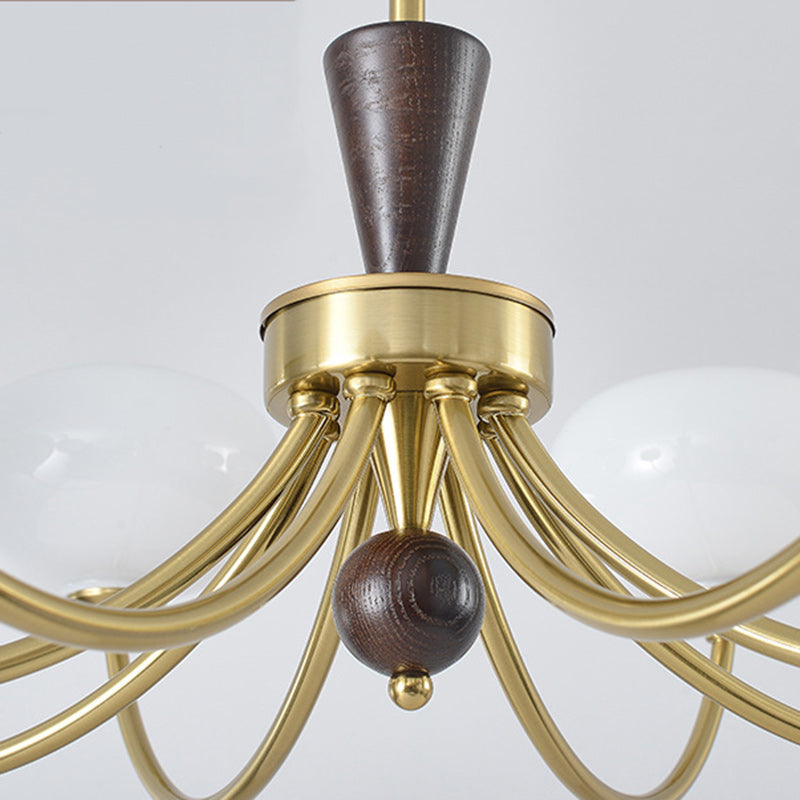 Chandelier contemporain de luxe en bois ovale, fer et verre à 6/8 lumières pour salon 