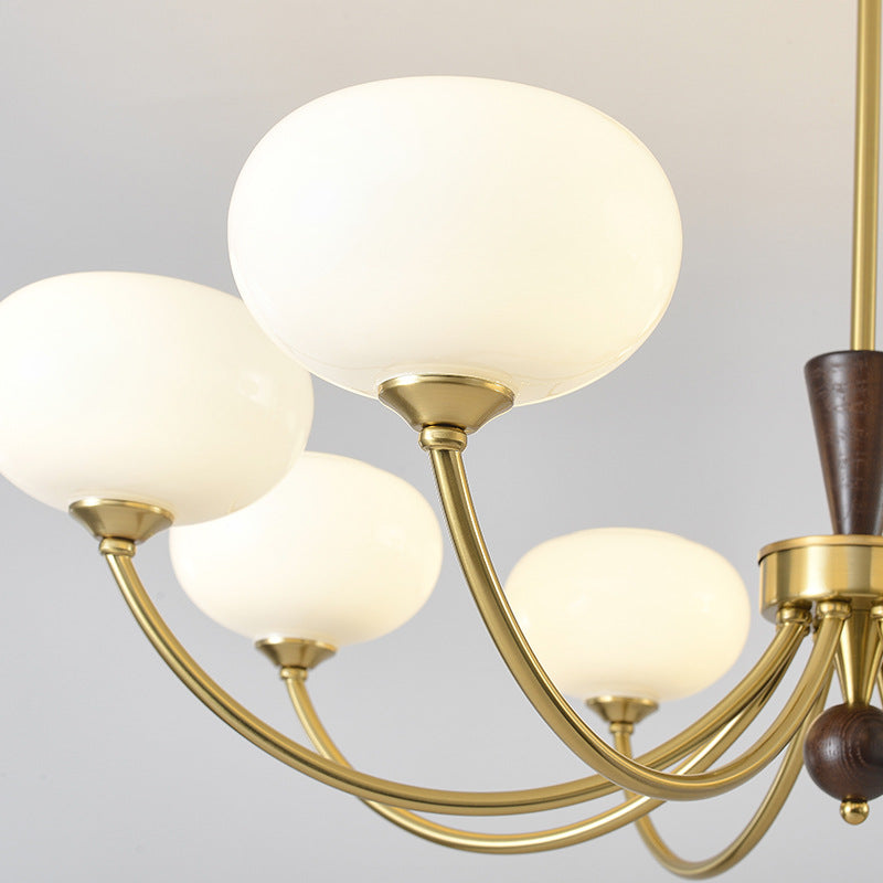 Chandelier contemporain de luxe en bois ovale, fer et verre à 6/8 lumières pour salon 