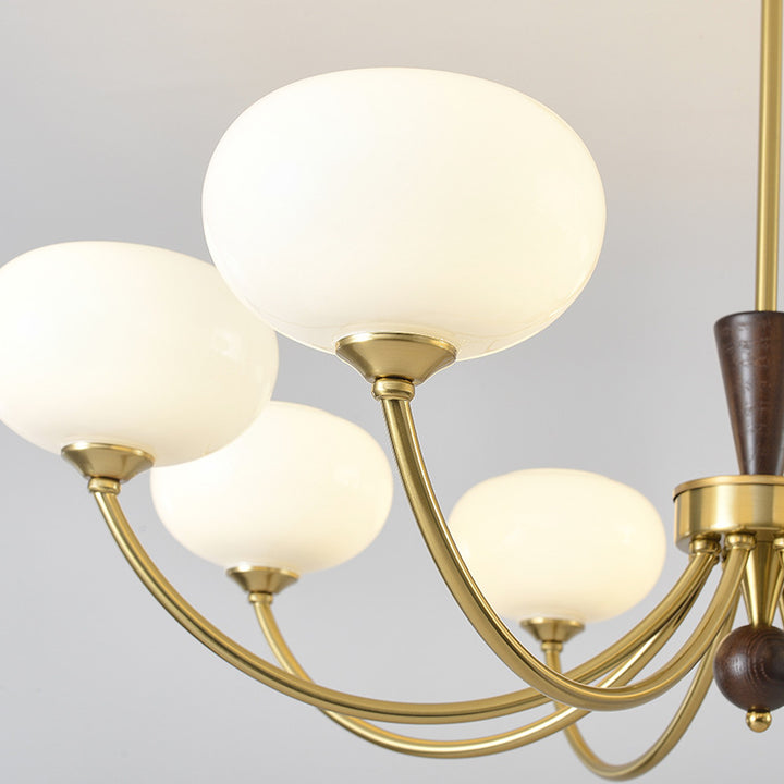 Chandelier contemporain de luxe en bois ovale, fer et verre à 6/8 lumières pour salon 