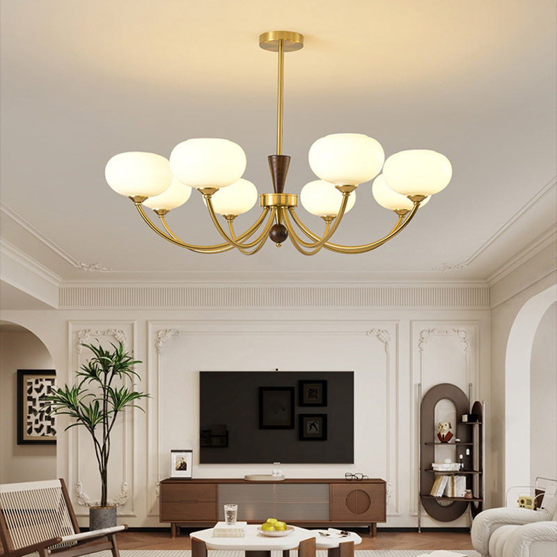 Chandelier contemporain de luxe en bois ovale, fer et verre à 6/8 lumières pour salon 