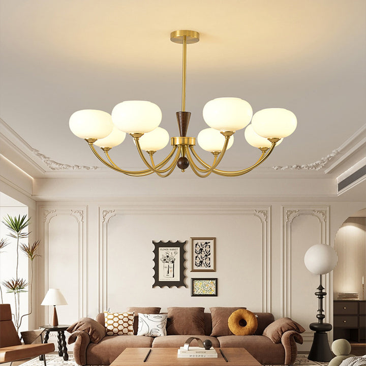 Chandelier contemporain de luxe en bois ovale, fer et verre à 6/8 lumières pour salon 