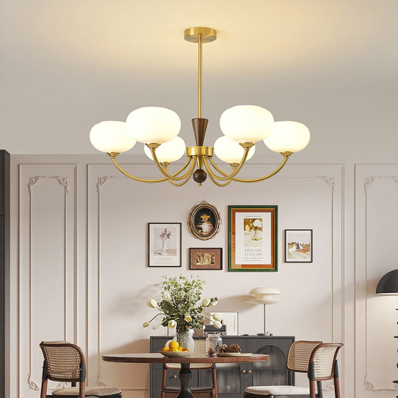 Chandelier contemporain de luxe en bois ovale, fer et verre à 6/8 lumières pour salon 