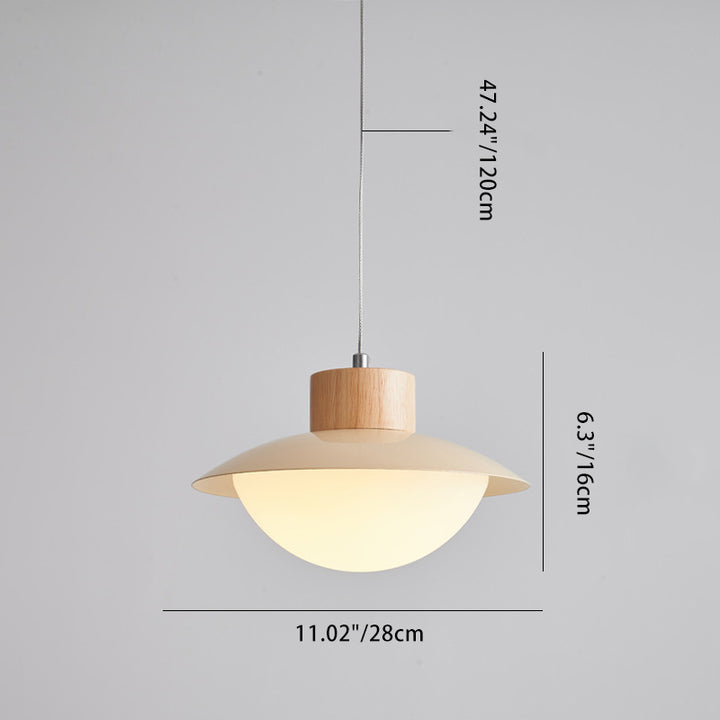 Traditional Japanese Round Wood Iron Plastic LED Pendant Light For Living Room