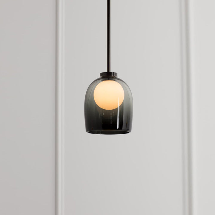 Lustre suspendu ovale en fer et verre contemporain scandinave à 1 lumière pour salon 