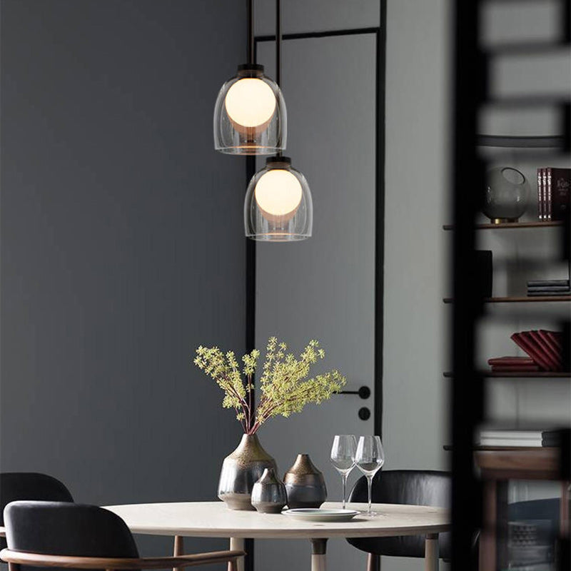 Lustre suspendu ovale en fer et verre contemporain scandinave à 1 lumière pour salon 