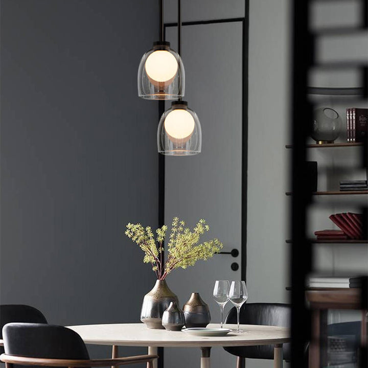 Lustre suspendu ovale en fer et verre contemporain scandinave à 1 lumière pour salon 