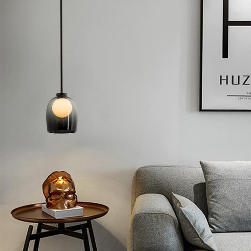 Lustre suspendu ovale en fer et verre contemporain scandinave à 1 lumière pour salon 