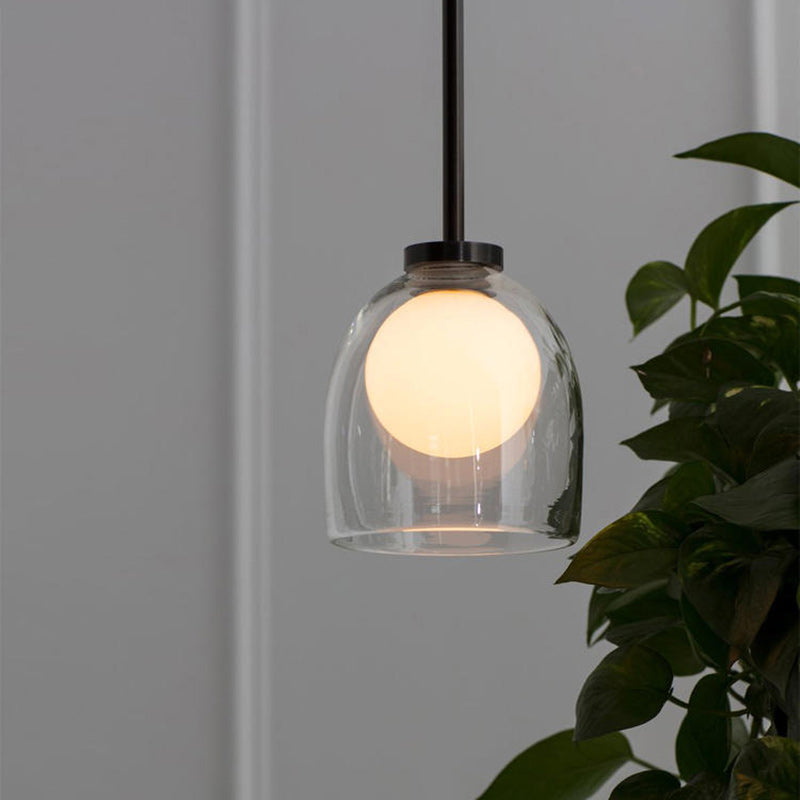 Lustre suspendu ovale en fer et verre contemporain scandinave à 1 lumière pour salon 