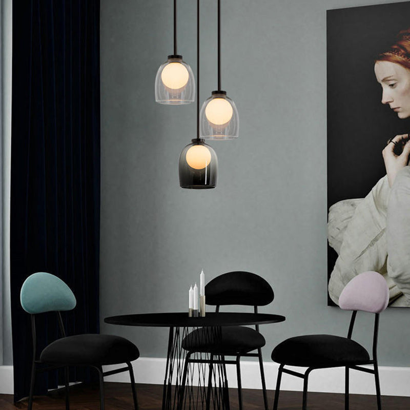 Lustre suspendu ovale en fer et verre contemporain scandinave à 1 lumière pour salon 
