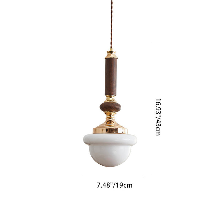 Traditionelle französische ovale Eisen-Holz-Glas 1-Licht-Pendelleuchte für das Wohnzimmer 