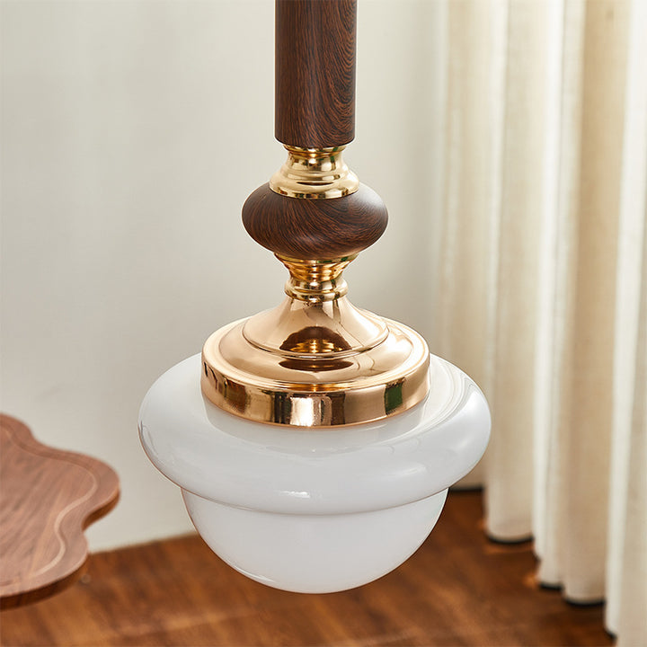 Traditionelle französische ovale Eisen-Holz-Glas 1-Licht-Pendelleuchte für das Wohnzimmer 