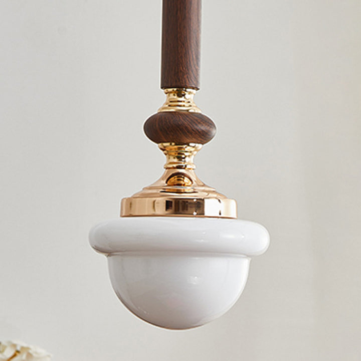 Traditionelle französische ovale Eisen-Holz-Glas 1-Licht-Pendelleuchte für das Wohnzimmer 