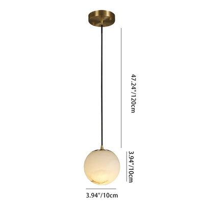 Globe nordique contemporain en cuivre et pierre, suspension à 1 lumière pour salon 