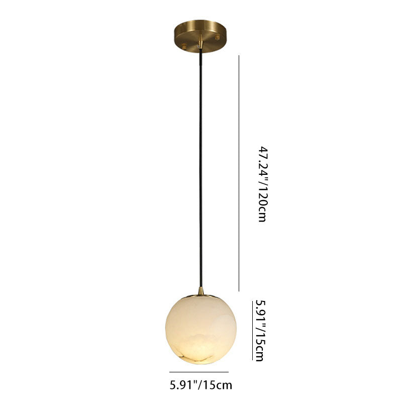 Globe nordique contemporain en cuivre et pierre, suspension à 1 lumière pour salon 